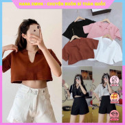 [HÀNG QUẢNG CHÂU] Áo Croptop Nữ, Dệt Kim Motoghi Dáng Ngắn Cổ Đức V Phối Chân Váy Cực Ngầu